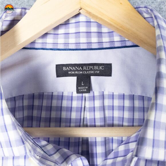 Banana Republic Dress Shirt Purple Plaid Classic Fit Long Sleeve Men's Large - Picture 8 of 10